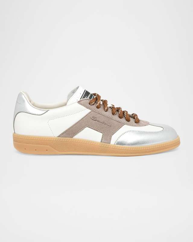 Mixed Leather Low-Top Sneakers